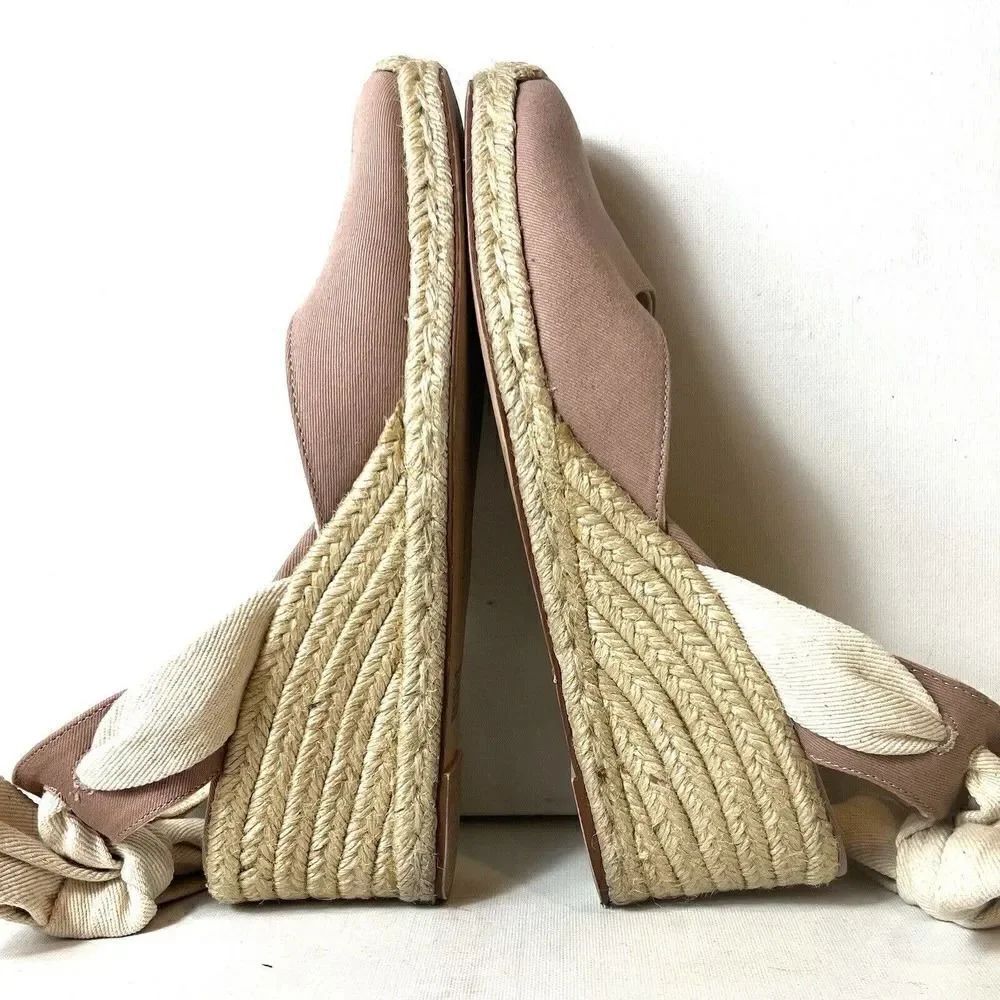 Zara Trafaluc Tan Dusty Rose Espadrille Tie Up Wedges Womens Sz EU 41 US 10-10.5 - Picture 4 of 11